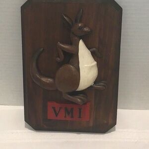 Wooden Kangaroo Wall Plaque with VMI Emblem Virginia Military Institute